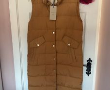 gilet Bnwt long tan gilet sleeveless coat size small freequent brand
