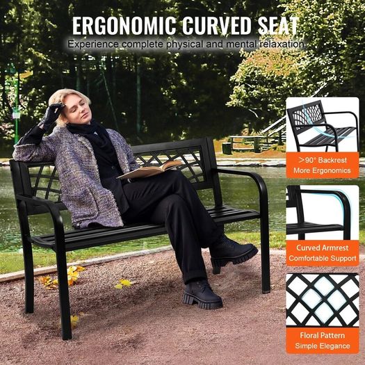 Outdoor Bench, 46 inches Metal Garden Bench for Outdoors, 480 lbs Load Capacity Bench
