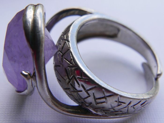 Vintage 80s Sterling Silver 925 Amethyst Quartz Gecko Statement Ring Size T - 11,65g