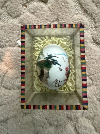Vintage Hong Kong Hand Painted Eggs x3 in Display Boxes