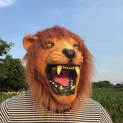 Lion Face Full Head Animal Mask Cosplay Latex Masquerade Costume Party Halloween