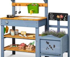 Mud Kitchen for Kids,Outdoor Play Kitchen with Planter Box Removable Mud Kitchen Accessories Include Sink Sand Shovels Gardening Tools Set Outdoor Mud Kitchen for Kids Boys Girls 3-8 Years Old