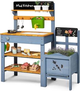 Mud Kitchen for Kids,Outdoor Play Kitchen with Planter Box Removable Mud Kitchen Accessories Include Sink Sand Shovels Gardening Tools Set Outdoor Mud Kitchen for Kids Boys Girls 3-8 Years Old