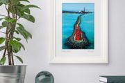 Drone View Poolbeg Lighthouse, Dublin. Lovely White Frame. By artist Helen Mathews.