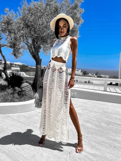 Ladder Detail Maxi Skirt White