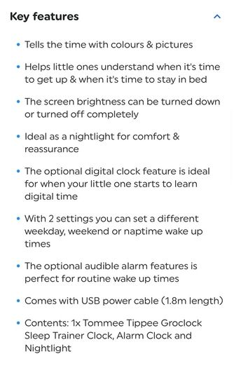 Tommee Tippee Groclock Sleep Trainer Clock with Main Powers Adaptor