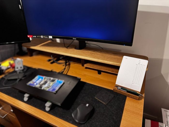 Handmade Solid Oak & Walnut Dual Monitor Stand