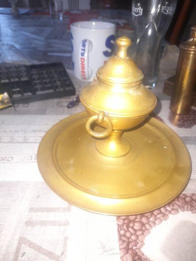 Beautiful Antique Brass Ink Holder Desk Set