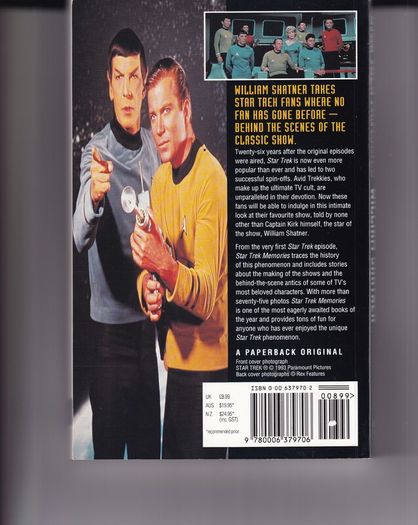 William Shatner Star Trek Memories 1st Print 1993 Softback Harper Collins Uk