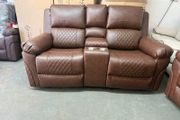 Roman 2 Seater Brown Leather Recliner Sofa