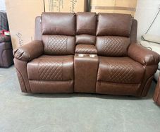 Roman 2 Seater Brown Leather Recliner Sofa
