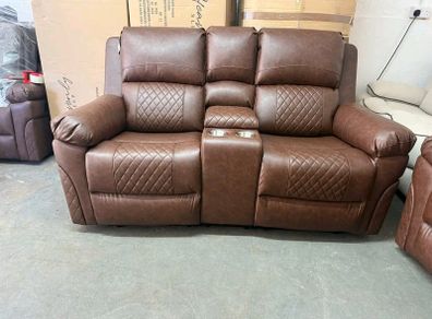 Roman 2 Seater Brown Leather Recliner Sofa