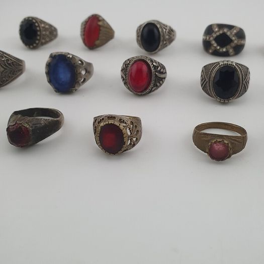 Old World Antique Mixed Brass Artisan Lot of 15 Rings