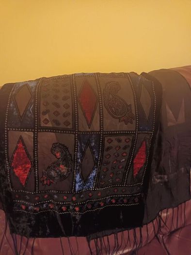 Silk/Velvet Mix Blue/Red Pashmina/Shawl.