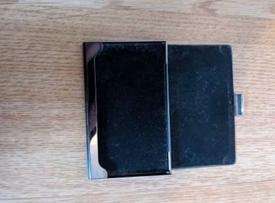Metal and black velvet business card holder