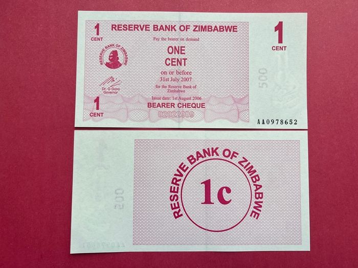 Zimbabwe  1 Cent  2006  Pick  33a   Verified Under Uv Light. ( Uncirculated )