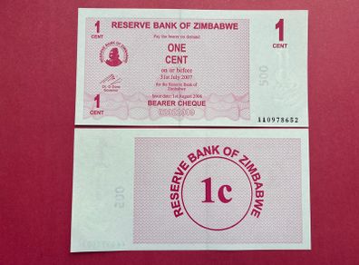 Zimbabwe  1 Cent  2006  Pick  33a   Verified Under Uv Light. ( Uncirculated )