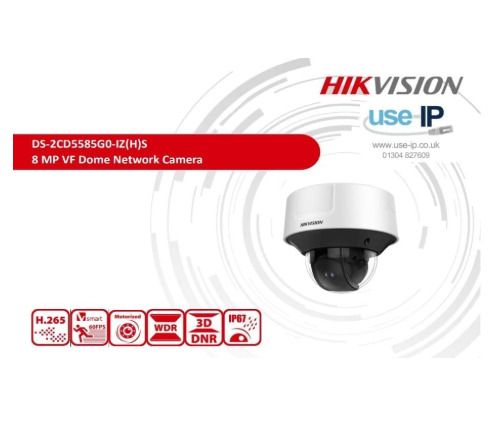Hikvision Ds-2cd5585g0-izs 8mp 4k Uhd Motorised Zoom Dome Ir Ip67 Ip Poe Cctv Camera, 2.8mm - 12mm Lens And Built In Ir Leds, Up To 30m, Ip67