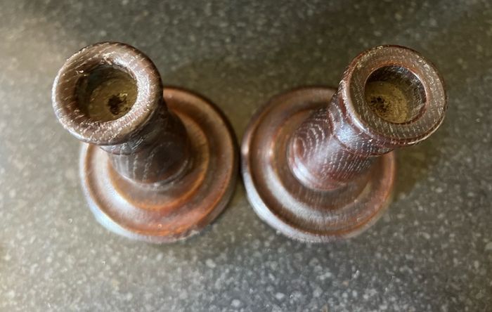 Pair of 5" Turned Oak Candlesticks