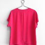 Pre Owned Bright Pink Swiss Dot V-Neck Short Sleeve Blouse Image 3