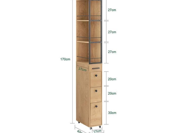 Slim Storage Cabinet with 3 Drawers and Wheels  20cm Narrow Kitchen & Bathroom Storage Unit