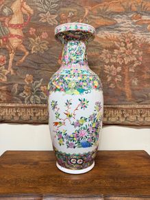 Vintage Hand-Painted Famille Rose Ceramic Vase