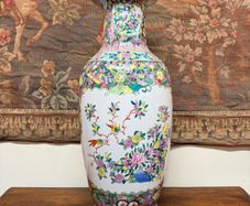 Vintage Hand-Painted Famille Rose Ceramic Vase