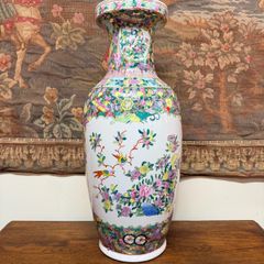 Vintage Hand-Painted Famille Rose Ceramic Vase