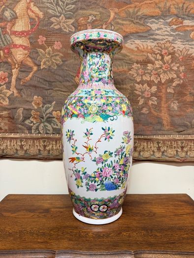 Vintage Hand-Painted Famille Rose Ceramic Vase