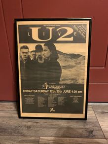 U2 Live at Wembley. Rare, original,  1987 framed poster advert