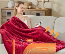 10 Heating Settings, 1-8h Timer overheat Protection, Machine Washable, Flannel & Sherpa Full Body Warming, Electric Throw Blanket for Sofa