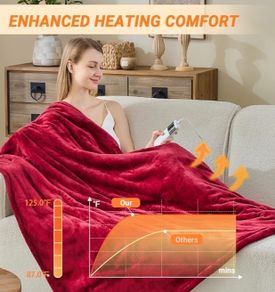 10 Heating Settings, 1-8h Timer overheat Protection, Machine Washable, Flannel & Sherpa Full Body Warming, Electric Throw Blanket for Sofa