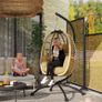 Hanging egg chair foldable swing with cushion and stand indoor outdoor 110 x 100 x 188 cm beige Image 2