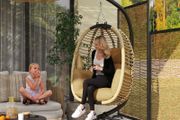 Hanging egg chair foldable swing with cushion and stand indoor outdoor 110 x 100 x 188 cm beige