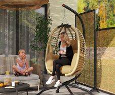 Hanging egg chair foldable swing with cushion and stand indoor outdoor 110 x 100 x 188 cm beige