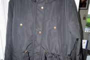 Tu Woman Black Drawstring Parka Coat with Brown Fluffy Hood and Gold Buttons