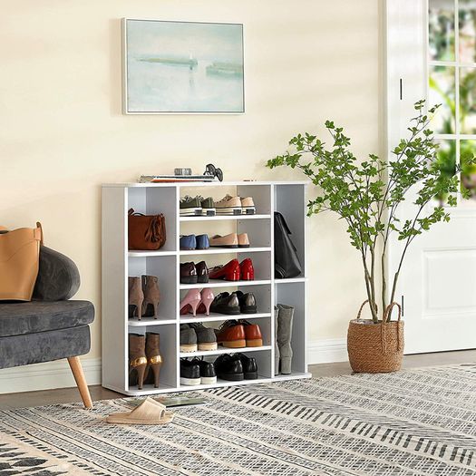 _shoe rack, shoe organizer with adjustable shelf levels, hallway shelf, shoe storage, easy-care melamine coating, 92 x 30 x 88.5 cm, white