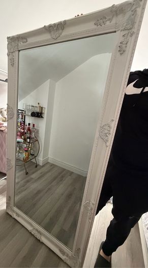Large white antique style lean to mirror