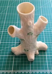 Belleek Fine China Tree Trunk  Shamrock Triple Bud Vase