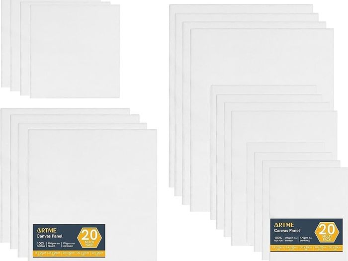 20pcs Canvas Panels (15x20-4pk, 24x30-4pk, 30x40-4pk, 20x20-4pk, 30x30-4pk) 3mm Blank Artist Canvas Board