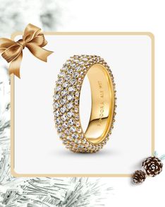 Pandora Timeless Pave Triple Row Gold Plated Ring