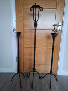 Set of 3 Tall Wrought Iron Candle Holders / Floor