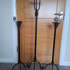 Set of 3 Tall Wrought Iron Candle Holders / Floor