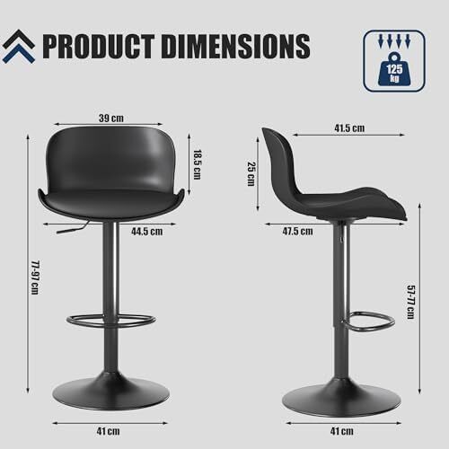 Bar stool Set of 2, 360 swivel chair, height-adjustable, Barstool with backrest and footrest, imitation leather 120kg kitchen stool, Barstools for Kitchen, Dining room, Bar, Black