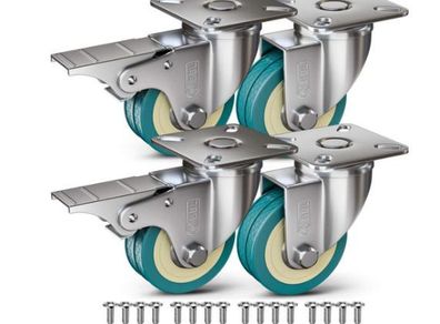 Castor Wheels with Brake Heavy Duty Swivel Wheels  50mm + Screws 200KG