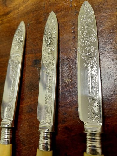 Antique Engraved Table Knives Set of 3