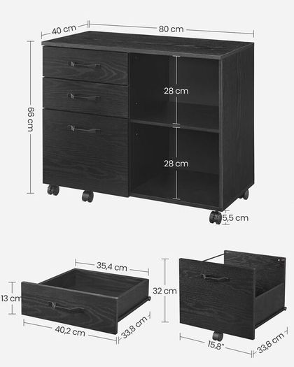 White Mobile Filing Cabinet with 3 Drawers, Adjustable Shelf and Lockable Castors