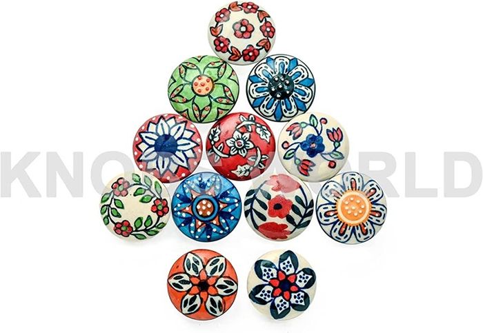 12 x Mix Vintage Look Flower Ceramic Knobs Door Handle Cabinet Drawer Cupboard Pull (FREE POSTAGE)
