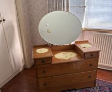 Vintage oak dressing table with oval mirror