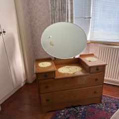 Vintage oak dressing table with oval mirror